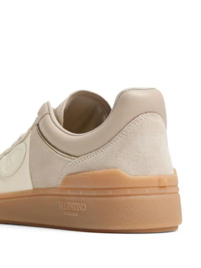 Valentino Beige Suede And Leather Sneakers In Gold