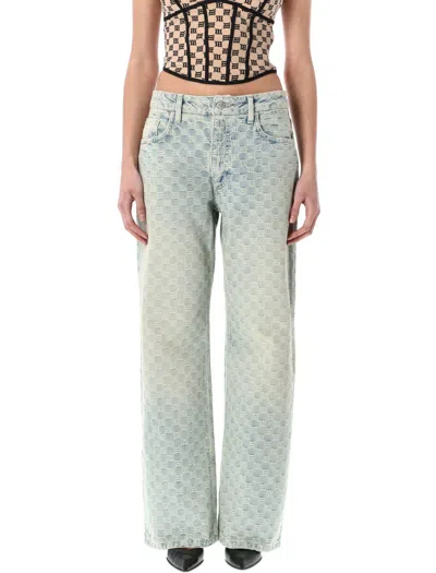 Misbhv Wide-leg Monogram Jeans With Faded Finish And Five Pockets