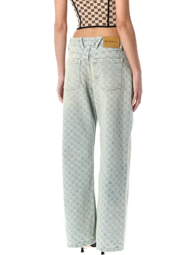 Misbhv Wide-leg Monogram Jeans With Faded Finish And Five Pockets