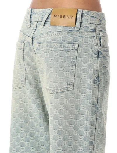 Misbhv Wide-leg Monogram Jeans With Faded Finish And Five Pockets