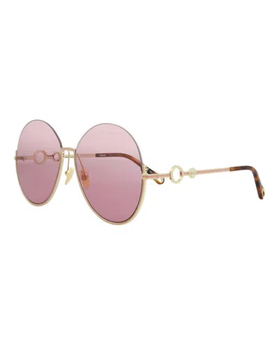 Chloé Round-frame Metal Sunglasses With Soft Pink Lenses
