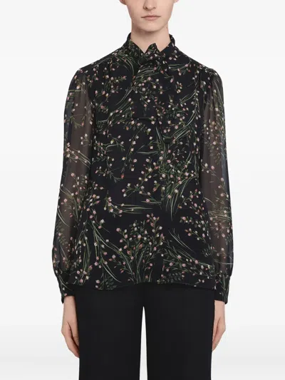 Giambattista Valli Floral-print Tie-neck Blouse In Brown