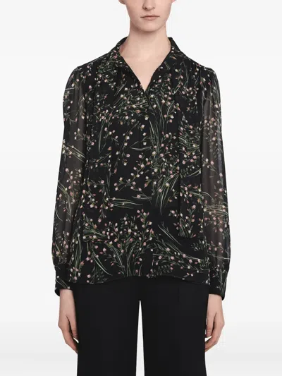 Giambattista Valli Floral-print Tie-neck Blouse In Brown