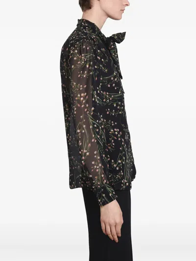 Giambattista Valli Floral-print Tie-neck Blouse In Brown