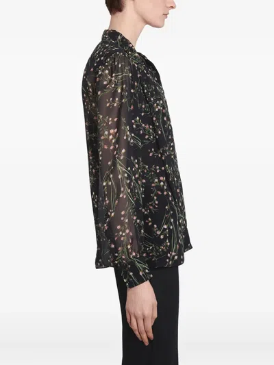Giambattista Valli Floral-print Tie-neck Blouse In Brown