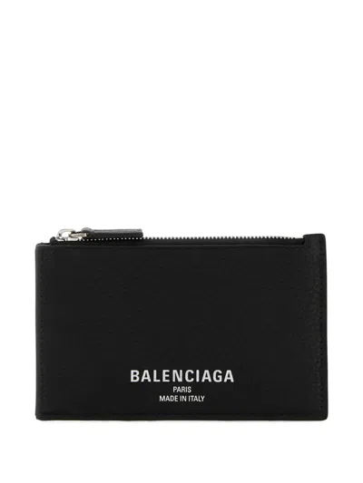 Balenciaga Leather Card Holder Textured Finish In Blue