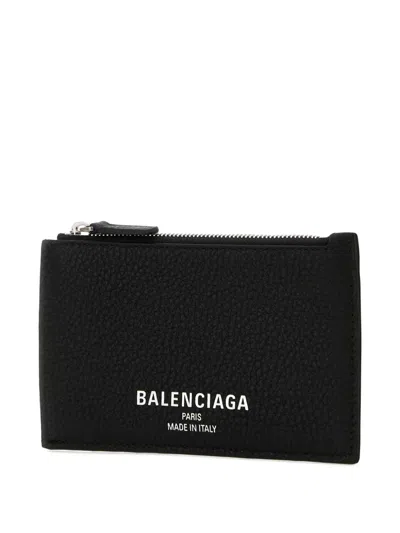 Balenciaga Leather Card Holder Textured Finish In Blue