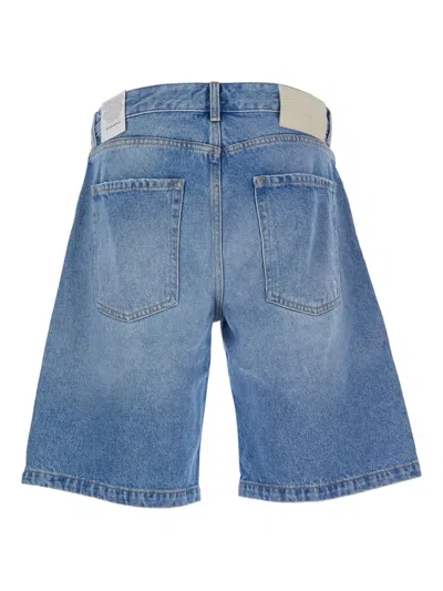 Icon Denim Light Blue Bermuda Pants With Wide Leg And Logo Patch On The Rear In Blue