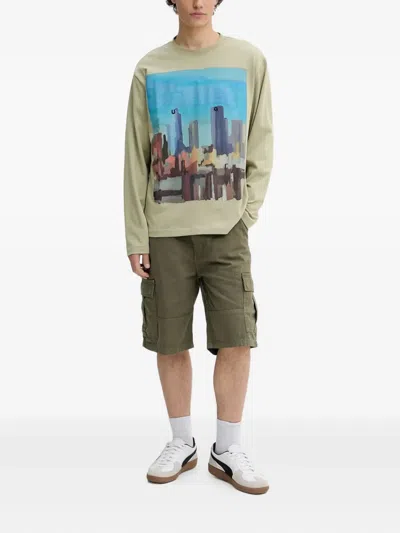 Hugo Boss Cityscape-print Long-sleeve T-shirt In Multi