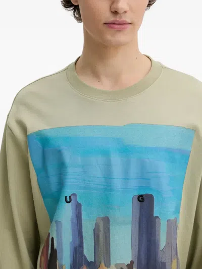Hugo Boss Cityscape-print Long-sleeve T-shirt In Multi