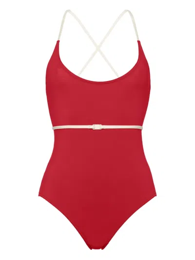Eres Reinette Sharon Belted Two-tone Swimsuit In Brown