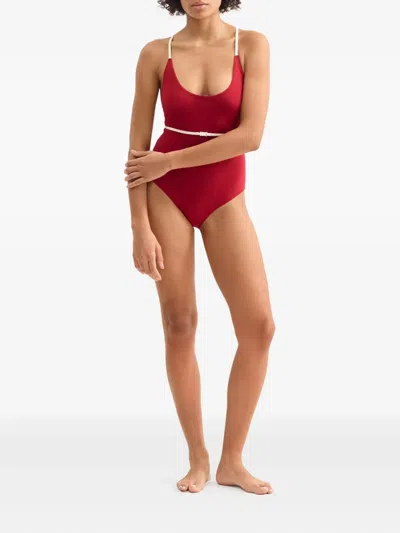 Eres Reinette Sharon Belted Two-tone Swimsuit In Brown