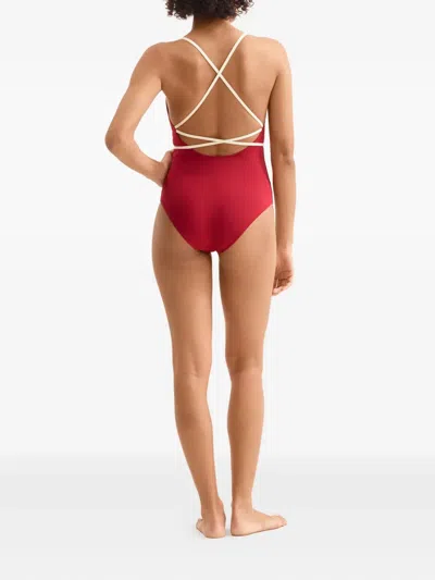 Eres Reinette Sharon Belted Two-tone Swimsuit In Brown