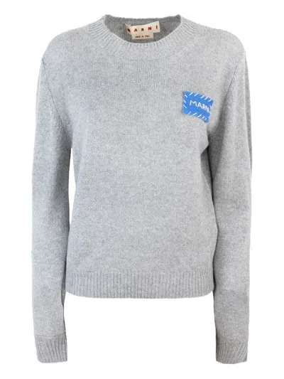 Marni Grey Cashmere Sweater With Embroidery In Gray
