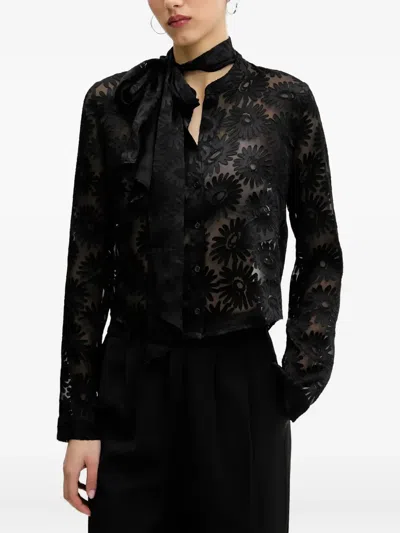 Hugo Boss Floral-print Tie-neck Shirt