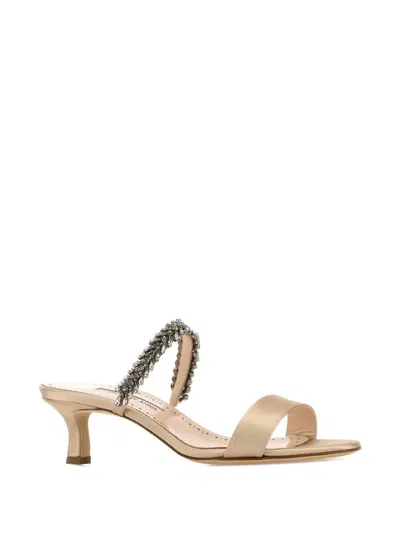 Manolo Blahnik 50mm Kifasan Beaded Satin Sandals
