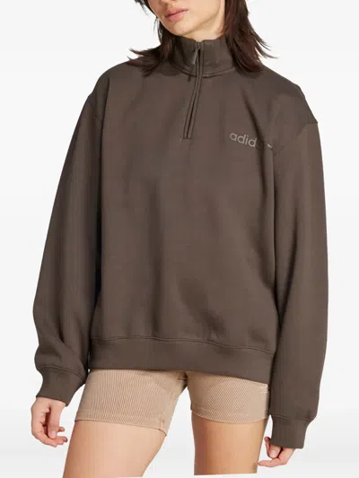 Adidas Originals Half-zip Sweatshirt In Brown