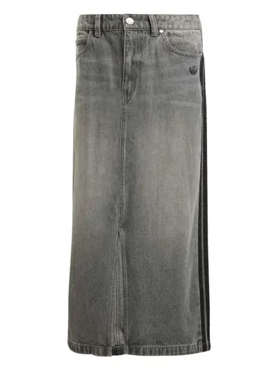 Adidas Originals Adicolor 3-stripes Denim Maxi Skirt In Gray