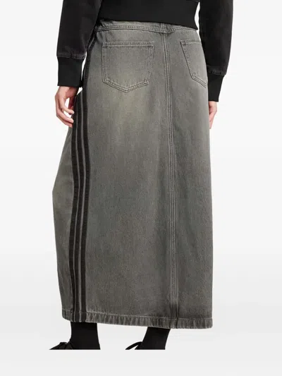 Adidas Originals Adicolor 3-stripes Denim Maxi Skirt In Gray