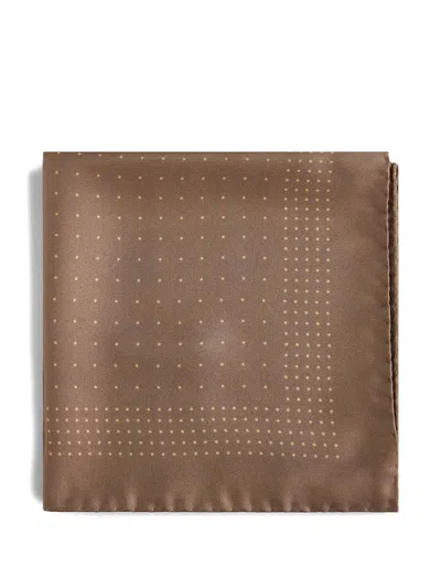 Saint Laurent Men Polka Dot Silk Twill Pocket Square In Brown