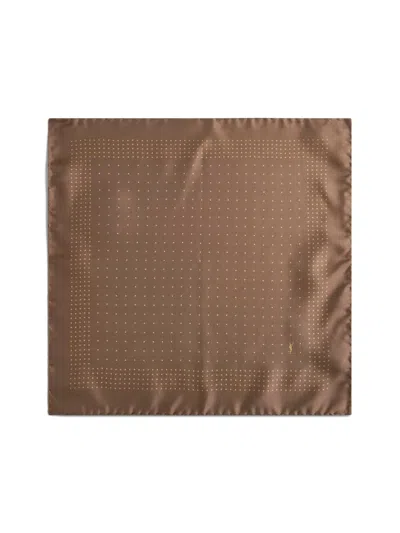 Saint Laurent Men Polka Dot Silk Twill Pocket Square In Brown