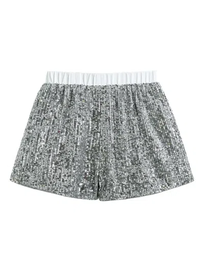 Tulleen Sequin Sleeveless Shorts Set In Gray