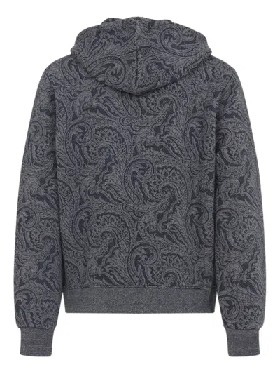 Etro Paisley Print Zip-up Hooded Sweatshirt In Gray