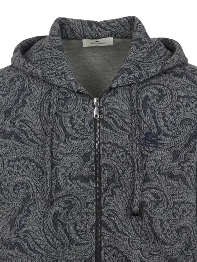 Etro Paisley Print Zip-up Hooded Sweatshirt In Gray