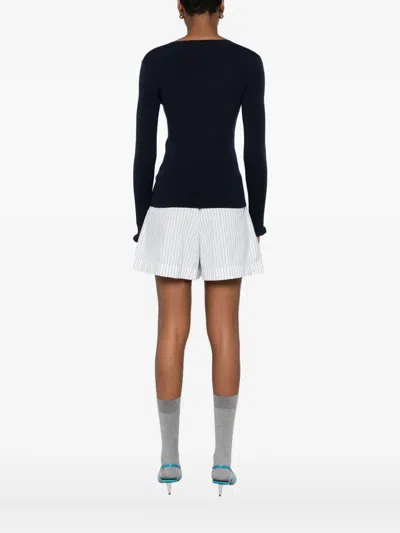 Valentino Ruffled V-neck Wool Sweater In Blue