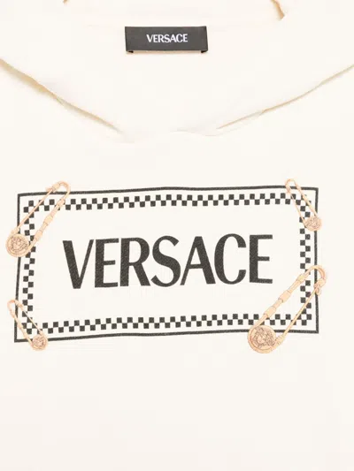 Versace Safety-pin Logo Hoodie In Neutral