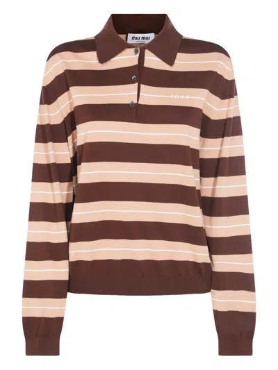 Miu Miu Logo Embroidered Long-sleeved Polo T-shirt In Multi