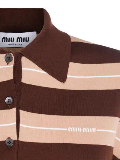 Miu Miu Logo Embroidered Long-sleeved Polo T-shirt In Multi