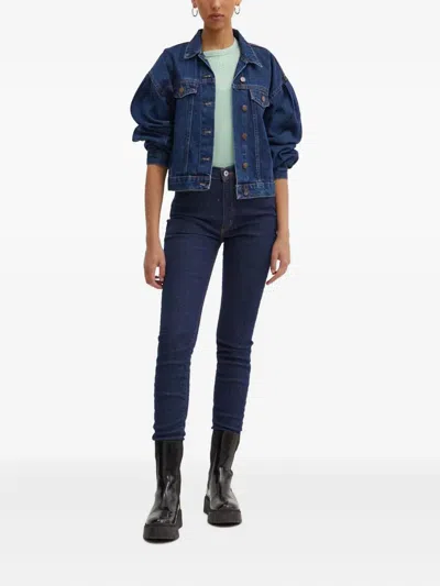 Hugo Boss High-waisted Logo-plaque Jeans In Blue