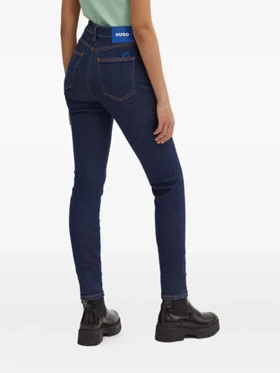 Hugo Boss High-waisted Logo-plaque Jeans In Blue
