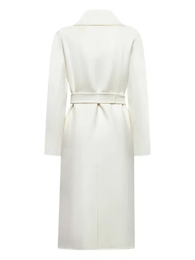 Max Mara Belted Wool Coat In White