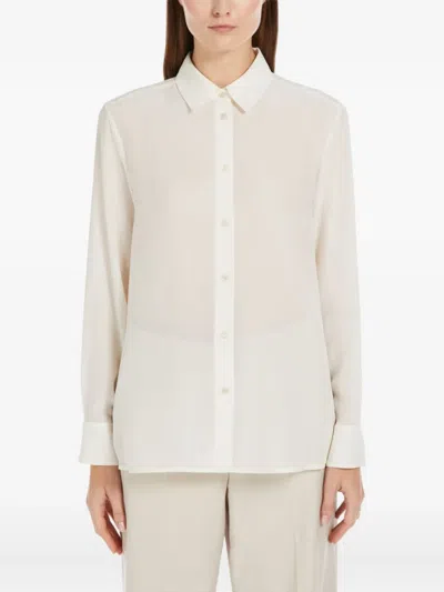 Weekend Max Mara Point-collar Gathered-cuff Shirt In Neutral
