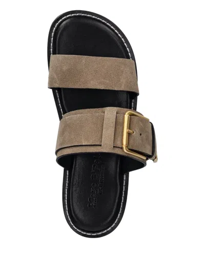 Marc O'polo Buckle-detail Suede Slides In Brown
