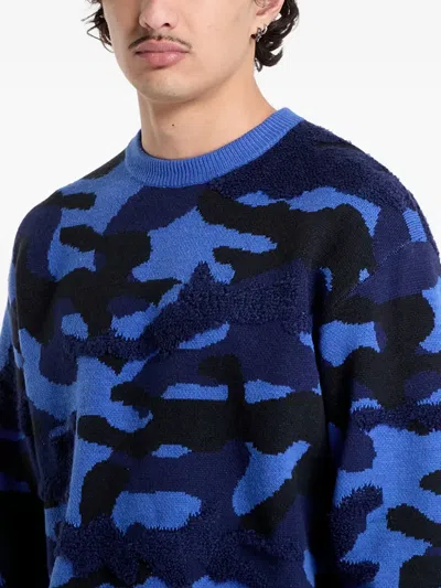 Dime Camouflage-intarsia Sweater In Blue