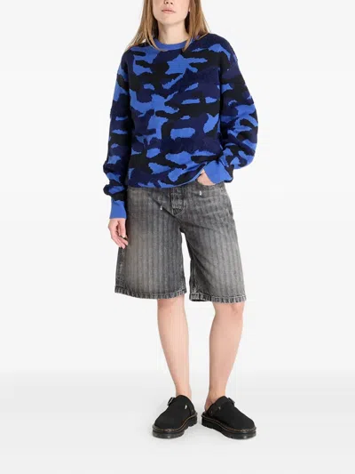 Dime Camouflage-intarsia Sweater In Blue