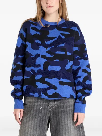 Dime Camouflage-intarsia Sweater In Blue