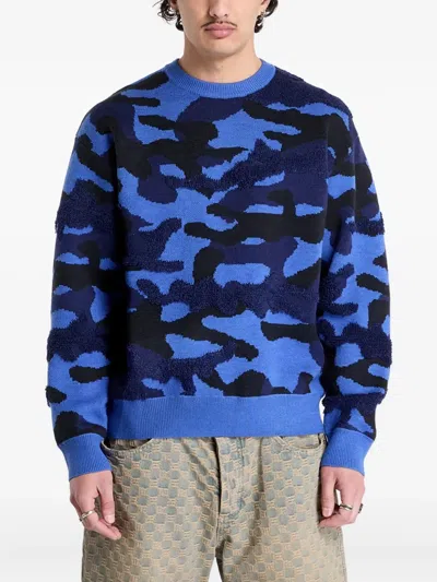 Dime Camouflage-intarsia Sweater In Blue