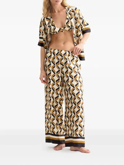 Eres Tube Patterned Silk Twill Wide-leg Pants In Brown
