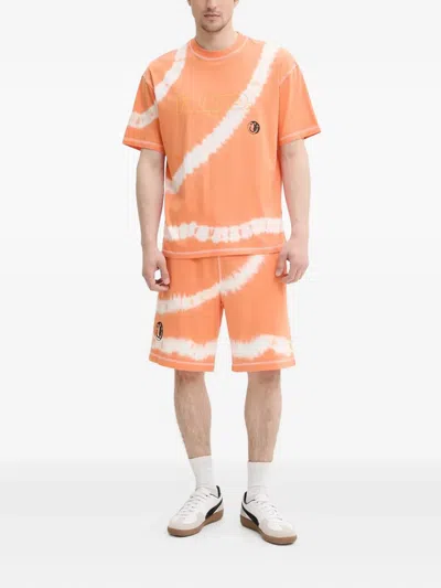Hugo Boss Logo-print Tie-dye Track Shorts In Orange