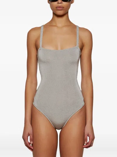 Calle Del Mar Ribbed Knit Bodysuit In Gray