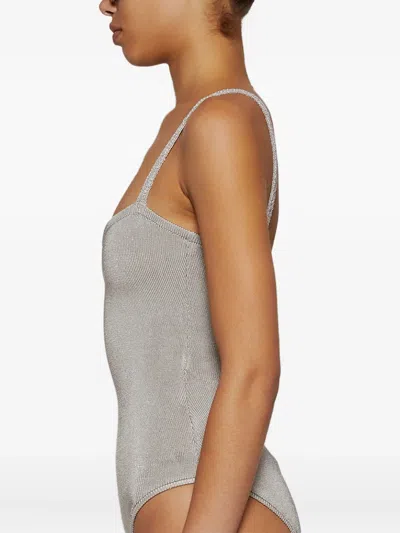 Calle Del Mar Ribbed Knit Bodysuit In Gray