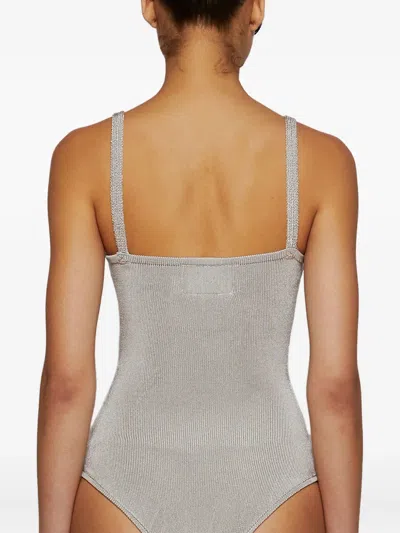 Calle Del Mar Ribbed Knit Bodysuit In Gray