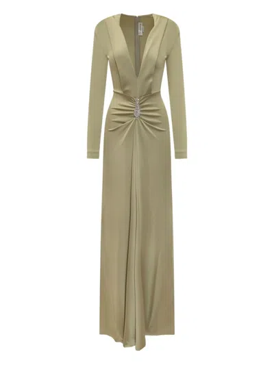 Victoria Beckham Long-sleeve V-neck Gown In Green