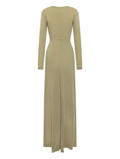 Victoria Beckham Long-sleeve V-neck Gown In Green