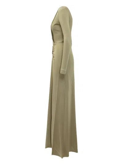 Victoria Beckham Long-sleeve V-neck Gown In Green