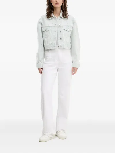 Hugo Boss Embroidered Denim Jacket In Blue